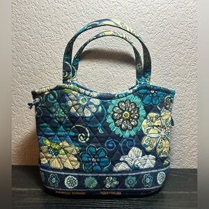 Vera Bradley Blue Floral Small Hand Bag Purse Tote Flowers